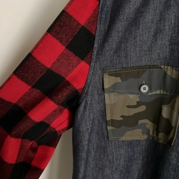Sunshine Park Plaid, Denim and Camo Boutique Button Front Jacket - Picture 4 of 9